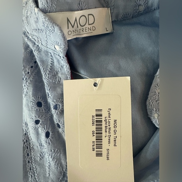 NEW Mod On Trend Womens Eyelet Lace Modi Dress Light Blue Size L Lined Boho - Picture 8 of 12
